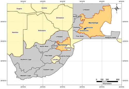 Figure 1. Location of Secunda and eMbalenhle in Mpumalanga province of South Africa.