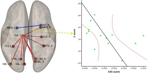 Figure 3 The result of correlation analysis between identified FCs and the score on the SAS.