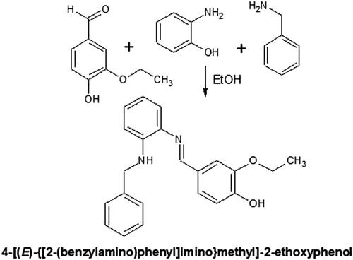 Scheme 1. Synthesis of 4-(E)-[2-(benzylamino)phenylimino)methyl-2]ethoxy phenol.