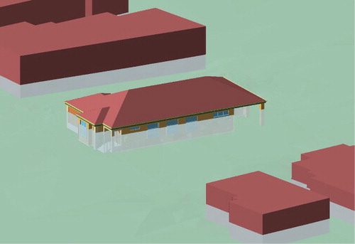 Figure 10. The 3D visualization of the house inundation using outside water level in ArcScene.