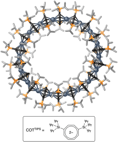 Figure 2. X-ray crystal structure of [cyclo-SrII(μ-η8:η8-CotTIPS)]18, (disorder and hydrogen atoms omitted for clarity).