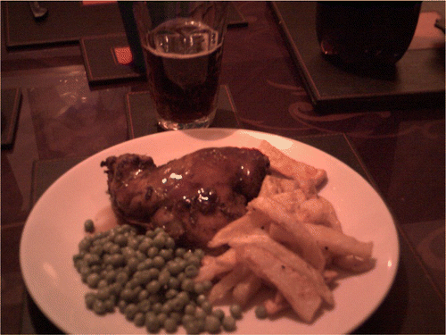 Figure 6. Jayanti’s photograph of a meat-based family meal: ‘chicken and chips’.