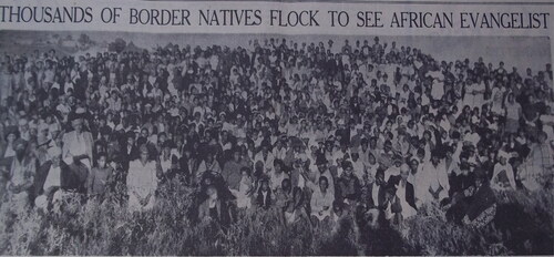 Figure 8. Thousands flock to see the healer Nicholas Bhengu in action in the East Bank location. (Source: Daily Dispatch, 8 February 1950.)