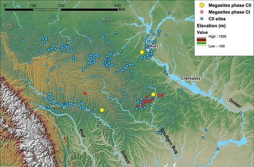 Figure 7. Distribution of Trypillia CII sites. The map has been updated with data collected from Manzura (Citation2005) (M. Nebbia).