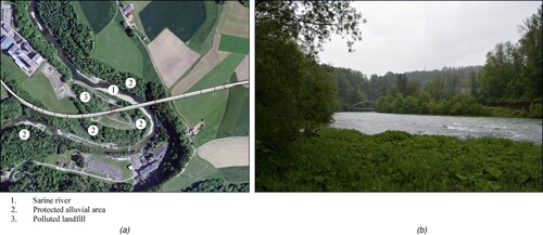 Fig. 2: Location of the Hauterive viaduct: (a) plan view; (b) surrounds