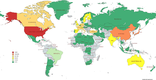 Figure 2 Global distribution map of published articles.