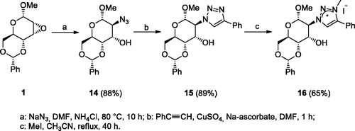 Scheme 5. Synthesis of altrose-based triazolium salt 16.