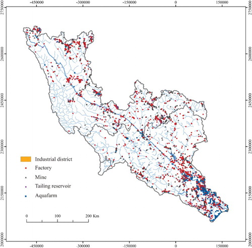 Figure 3. Spatial distributions of derived pollution sources from Google Earth.