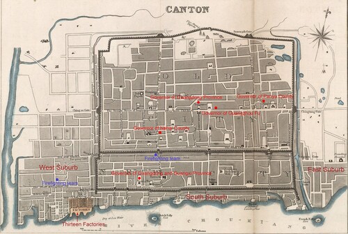 Figure 3. Map of Canton, 1856. Source: David Rumsey Map Collection, edited by author.