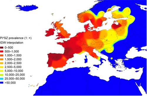 Figure 1 Distribution of SZ prevalence in Europe.