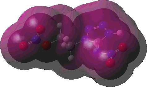 Figure 1. Surfaces of constant electron density for compound 1. The electron density on the outer surface is 0.0001 a.u., while it is 0.0040 a.u. on the inner. Both surfaces were computed with the B3LYP functional and a basis set of type 6-31G(d). The illustration was produced with the GaussView 4 software [Citation13].