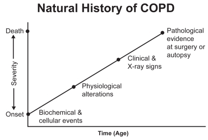 Figure 3 The natural history of COPD. Source: Petty T. 2002. COPD in perspective. Chest, 121 Suppl:116S–120S. Reproduced with permission from The American College of Chest Physicians.
