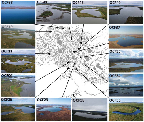 FIGURE 2. Photographs of selected monitoring lakes and their locations within OCF.
