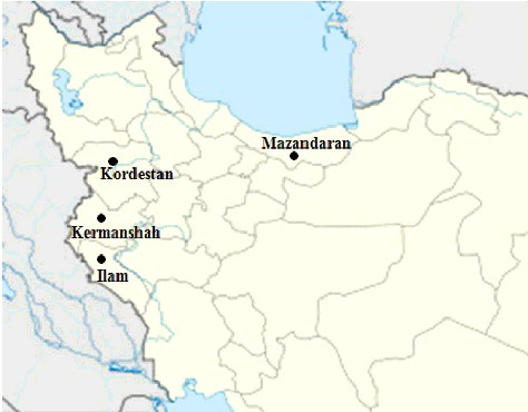 Figure 1. Geographic regions of collection sites of wild hawthorn genotypes in Iran.