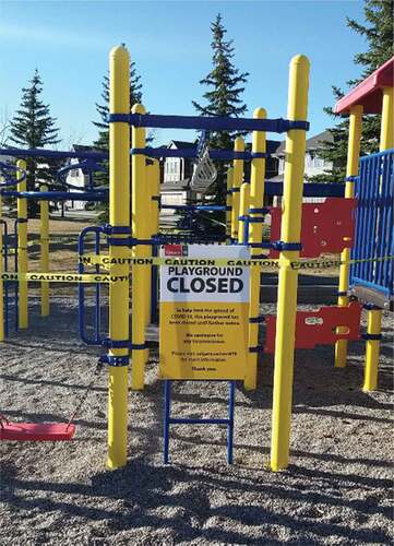 Closed neighbourhood playground in Calgary, Canada, during the COVID-19 pandemic Photo: Gavin McCormack, April 28 2020.