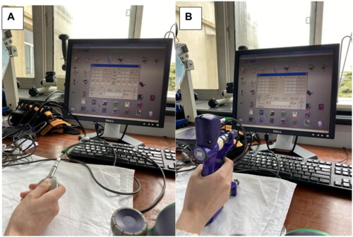 Figure 2. Grip strength (a) and pinch strength (b) was assessed by Elink comprehensive hand function test system.