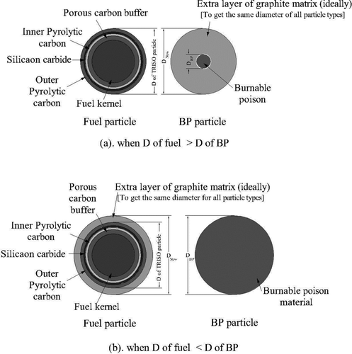 Figure 3 Cross sections of a fuel-coated particle and a BP particle