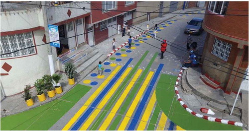 Figure 3. Photo from the Crezco con mi barrio pilot project for Urban95 in Bogotá, displaying tactical urbanism interventions meant at increasing safety and play opportunities in the community.