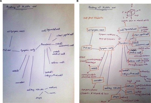 Figure 3 Example of the content and form of the guided notes (middle ear) and student’s comments.