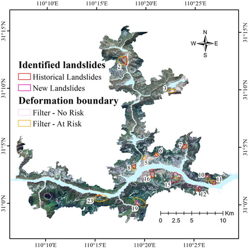 Figure 10. The map of the results of deformation landslides identification.