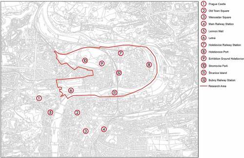 Figure 1. Localization of the research area in relation to the historical centre of Prague.