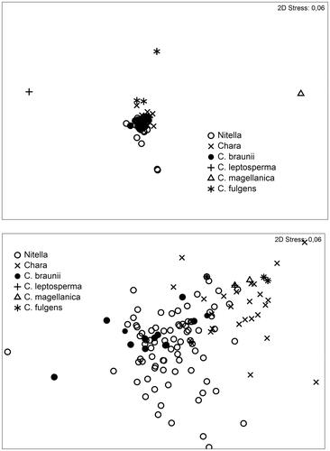 Figure 8. Multidimensional plot of water chemistry data. Upper panel: MDS plot of the full set of water chemistry data (for details see material and methods); lower panel: zoom of the central part of the MDS-plot.