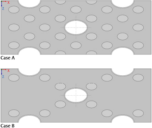 Figure 8. Schematics of the two simulated CDTs configurations: cross arrangement (Case A) and diagonal arrangement (Case B).