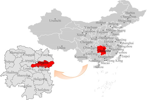 Figure 1. Geographical location of Changsha within Hunan province, China.