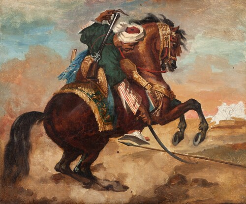 Figure 12. Théodore Géricault, Turc monté sur un cheval alezan brûlé Turk Mount on a Burnt Chestnut Horse c. 1810, 37.7 × 45.7 cm. Courtesy of Lusail Museum, Qatar Museums, Doha, 2022 [OM.984].