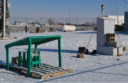 Figure 1. The experimental setup at the Erie site. On the left is the deposition setup, and on the right is the dichotomous filter sampler.