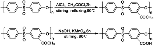 Figure 6. The two step process for the carboxylation of PES [Citation57].