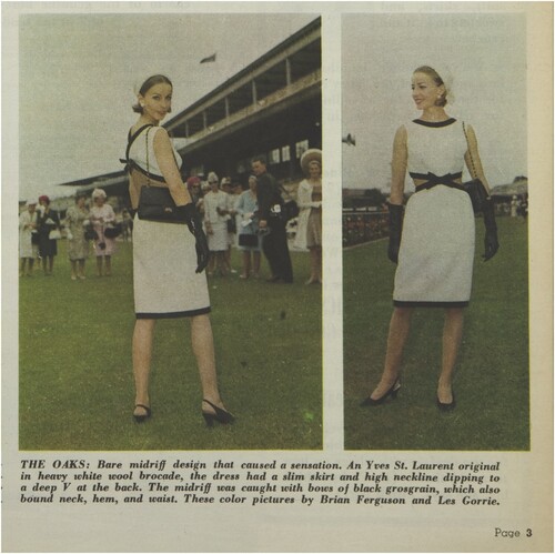 Figure 3. Christine Borge modelling Yves St Laurent dress, Oaks Day, 1965. Published in The Australian Women’s Weekly, 17 November 1965. Image reproduced with the permission of ARE Media.