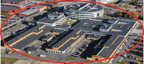 Figure 1. Aerial view of the centre for Veterinary Medicine and Animal Science (VHC), Swedish University of Agricultural Sciences, Uppsala, Sweden. For further information, see Figure 2. (Source ISBN 978-91-576-9344-0).