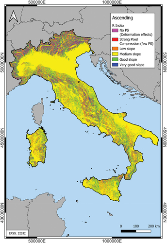Figure A1. R-Index map of the Italian Peninsula, ascending geometry.