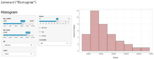 Fig. 12 Interactive Shiny histogram with Histogram() parameter values.