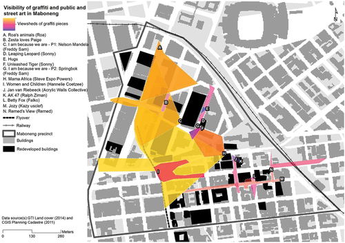 Figure 7. Visibility of mural at street level. Map by author.