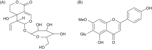 Figure 3.  Chemical structure of (A) compound 1, swertiamarin (B) compound 2, swertisin.