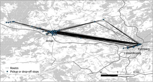 Figure 3. Kussbus operating routes from Arlon to Luxembourg City.