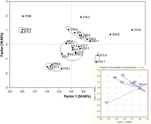 Figure 2. PCA plot for the samples of Group III (Inset: PCA vectors plot).