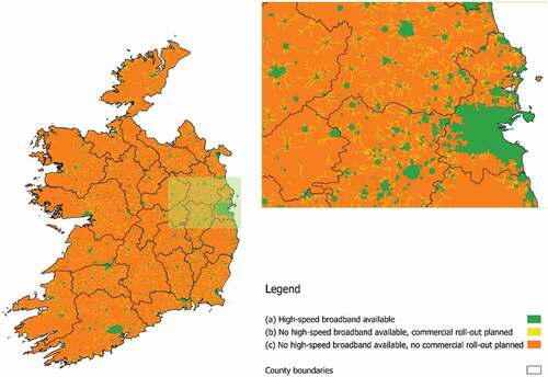 Figure 2. National broadband plan map for Republic of Ireland, Quarter 3, 2019, based on data from Department of Communications, Climate Action and Environment (Citation2019)