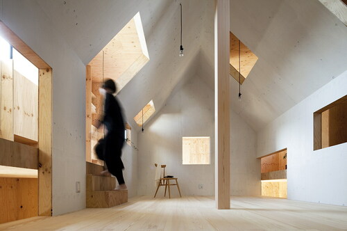Figure 13 Mayumi and Atsushi Kawamoto of the office of mA-style installed a miniature gabled house with many openings in the middle of the interior of Ant House (2012). The “house-in-a-house” is not a real partition and doesn’t have the conceptual significance of a room yet creates an interior which feels more like a passage than a large space.Copyright 2021: mA-style. All rights reserved.