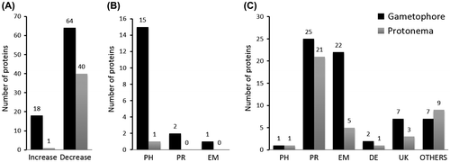 Fig. 3. Comparison of proteins changed in gametophore and protonema.