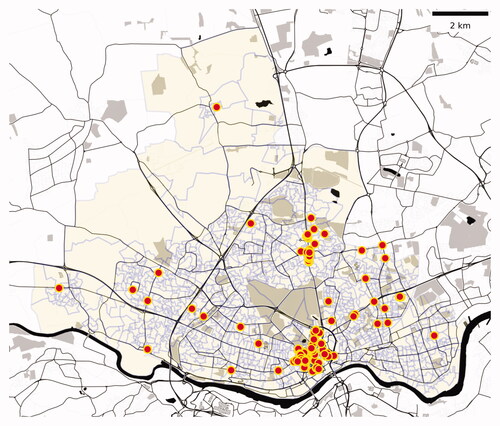 Figure 9 Existing air quality sensors in the Urban Observatory (UO) network within Newcastle LA. Source: Sensor locations derived from UO at Newcastle University under CC BY 4.0, https://urbanobservatory.ac.uk/.