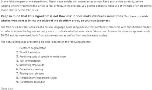 Figure 2. The instruction text explaining the algorithmic advice.