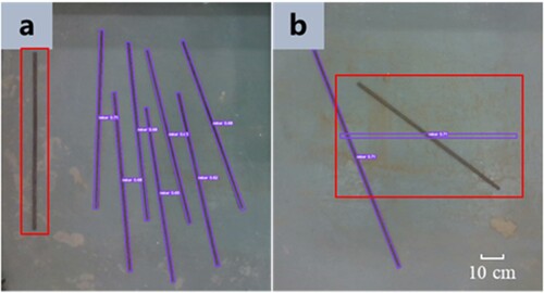 Figure 16. Network recognition failure. (a) Failure to detect rebar; (b) Incorrect identification of rebar angle.