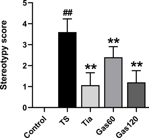 Figure 2 Effects of Gas treatment on stereotypy score of rats with TS induced by IDPN.