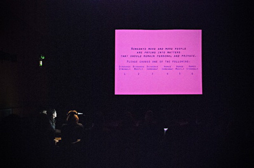 Figure 6. ‘Enheduanna – A Manifesto of Falling’ Live Brain-Computer Cinema Performance, scene 4 ‘You measuring the F-scale’, at CCA: Centre for Contemporary Arts Glasgow, 30–31 July 2015. ©2015 The authors and Catherine M. Weir.