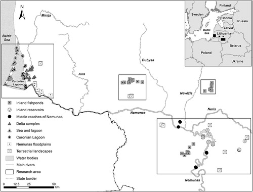 Figure 1. Locations of sampled nest sites of the White-tailed Eagle and their assignment to the eight habitat categories in Lithuania.