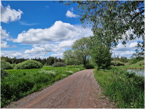 Figure 2. The wind turbines of Åby-Alebo Wind Park are visible and audible from the Mönsterås nature trail. Photo by Solène Prince (2022).