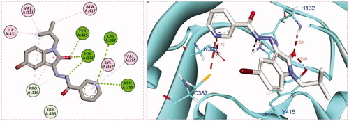 Figure 5. The 2D diagram and 3D representation for compound 5h displaying its interactions with the DprE1 binding site.